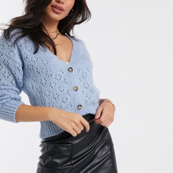 ASOS Sweaters - asos stradivarius crochet knit cardigan aqua blue